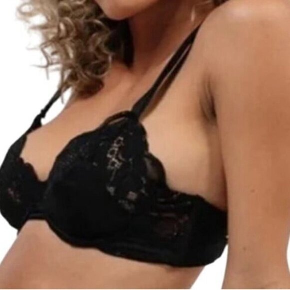 NWT $98 We Are HAH X Free People Bra 30-38D After Hours Black Lace Satin Push-up - Picture 2 of 14
